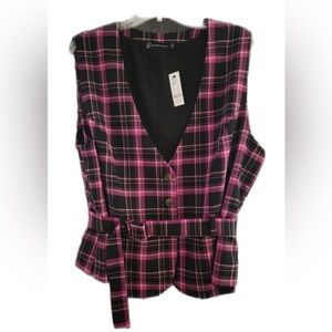 NWT New York & Company Black and Pink Plaid Sleeveless Blouse Size XXL